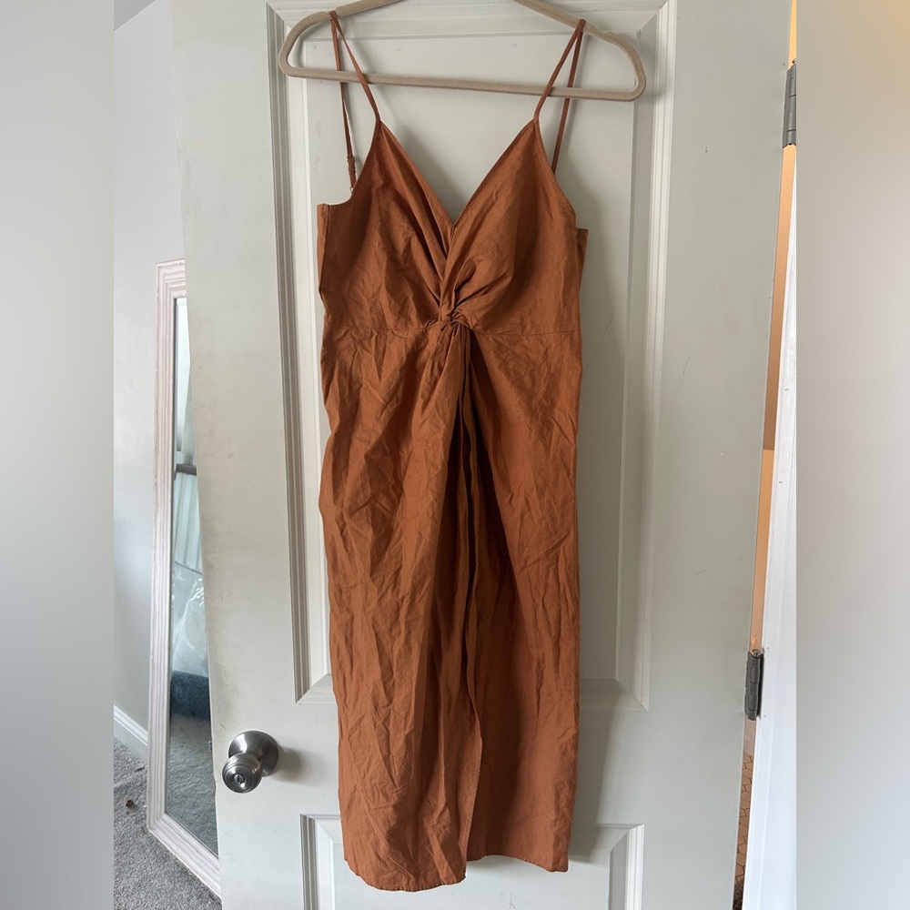Urban Outfitters Knot Front Midi Dress Tie Back Spaghetti Strap Size Small